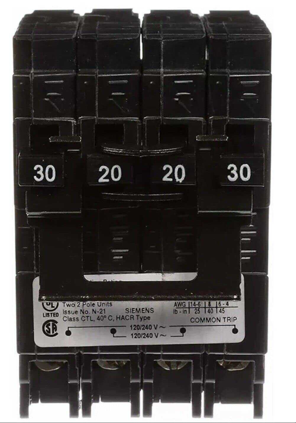 1 Pc of 30/20 Quad Breaker Q23020CT2 (1) 20 Amp 2 Pole & (1) 30 Amp 2 Pole 240V