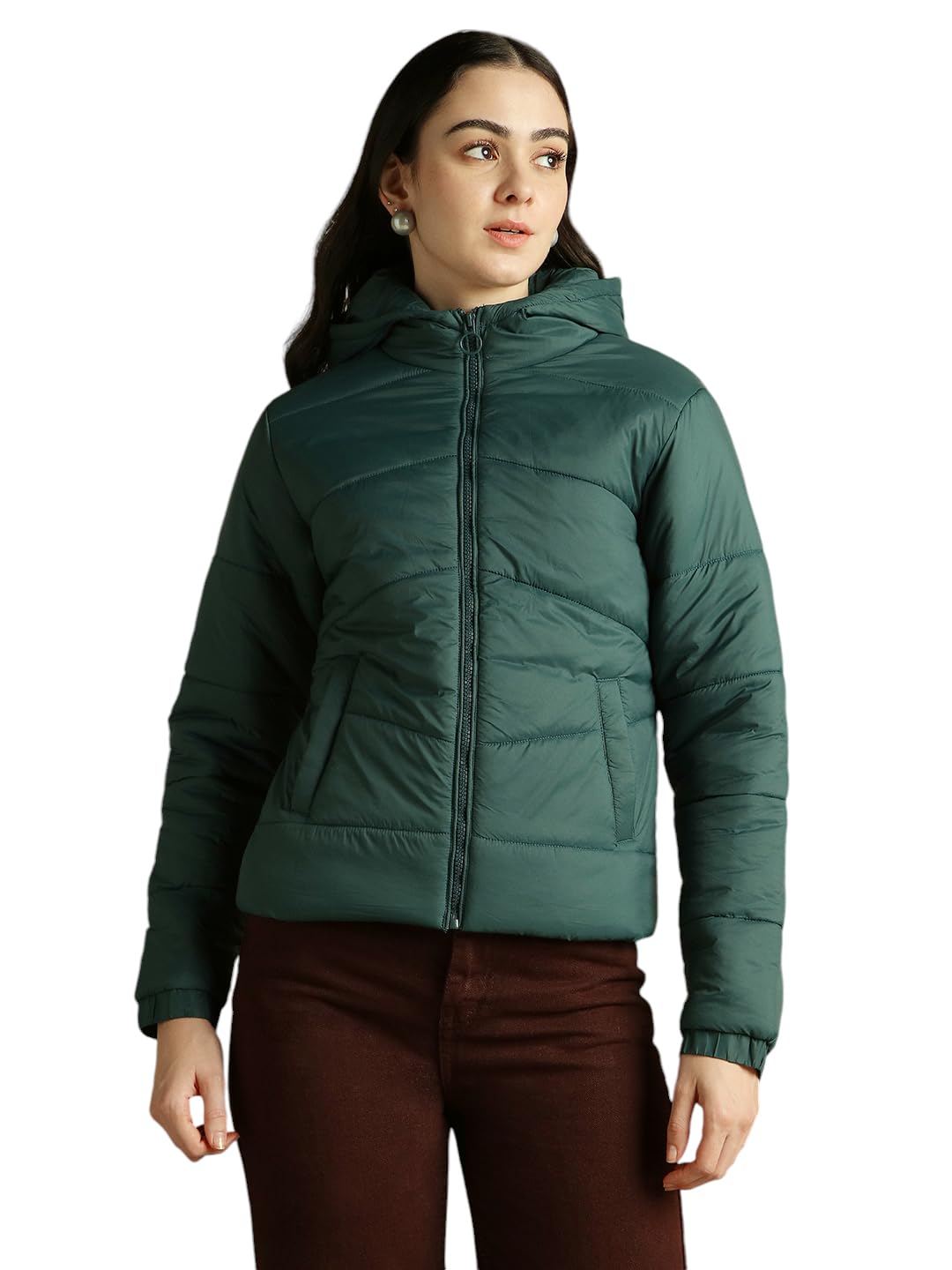 regular fit ployseter solid full sleeves hooded padded jackets