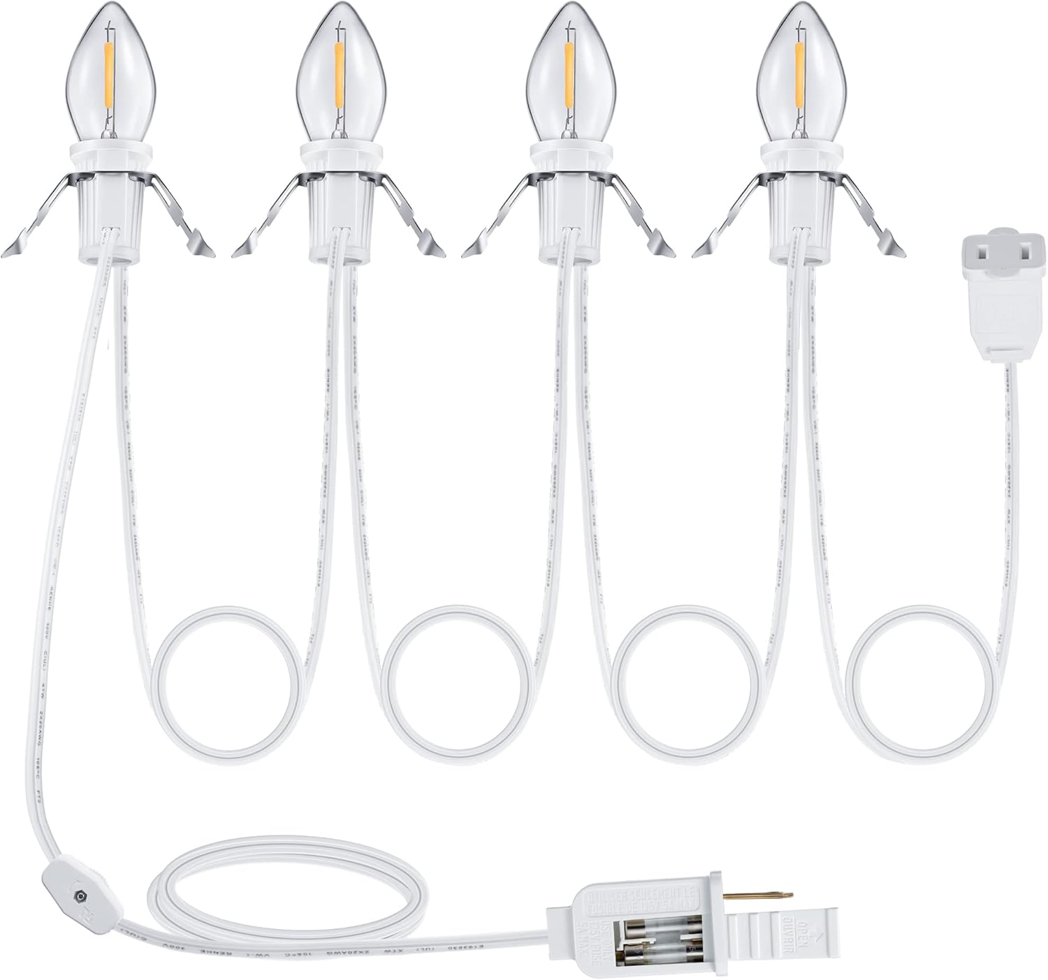 Meonum 1 Pack Accessory Cord with 4 LED Bulbs, End to End Connected Blow Mold Light Cord, 9.8 Feet Lamp Kit with On/Off Switch Plugs for Ceramic, Craft Halloween Christmas Village Decor