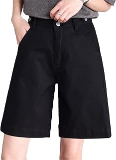 OULIWANGLUO Women's Summer Hot Straight Leg Jean Shorts Relaxed Fit with Pockets Jeans Straight High Rise Plus Size Denim Short