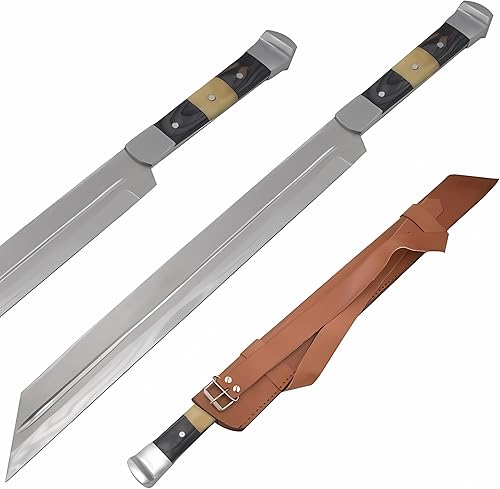 Medieval Warrior Espada de hoja tanto inversa hecha a mano personalizada con funda de cuero (acero inoxidable, blanco y negro)