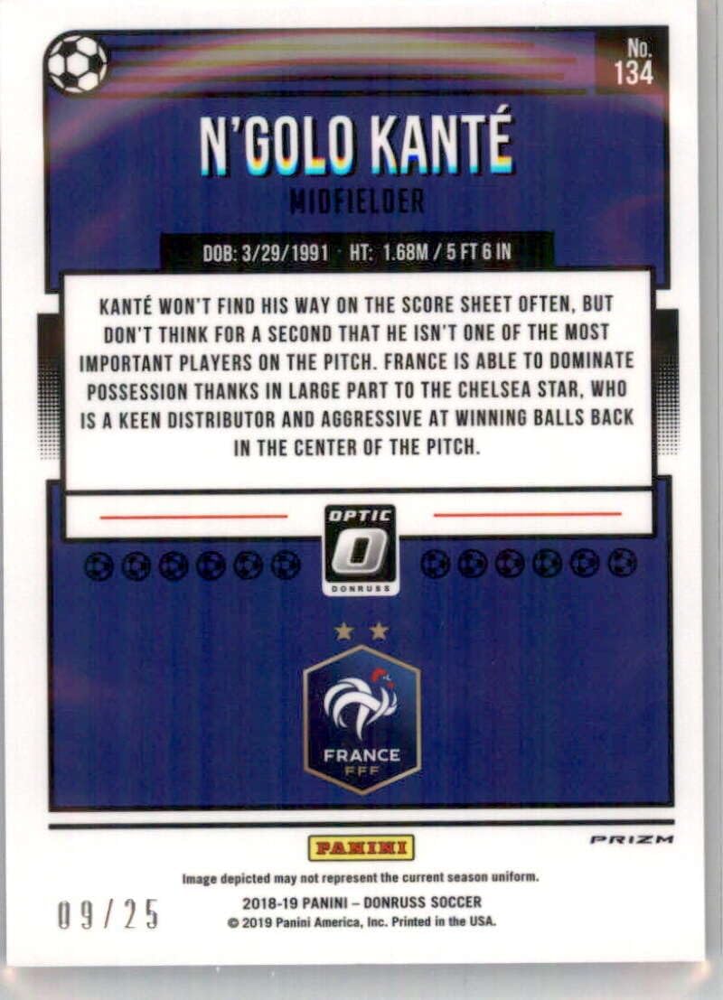 2018-19 Donruss Optic Black Velocity #134 N'Golo Kante SER/25 France Official Soccer Card in Raw (NM or Better) Condition