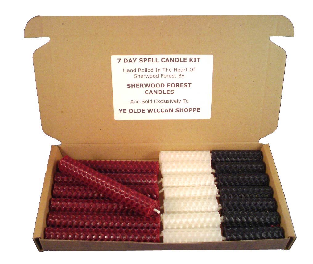 Sherwood Forest Candles - 7 Day Witch's Beeswax Spell Candle kit - Dark Red for Love, Passion and Magnetism