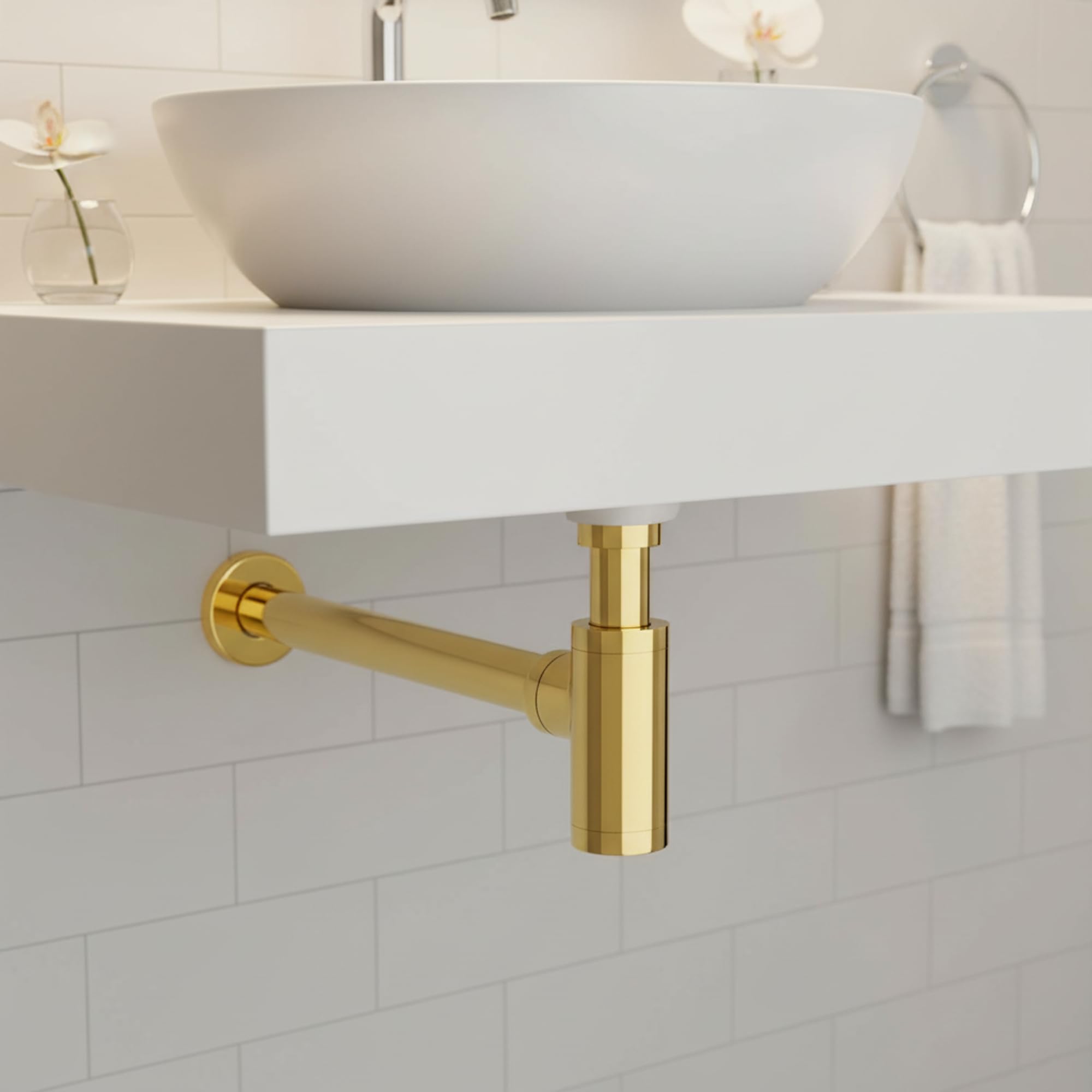 Lusso Bagno Cucina Sifone de Lavabo Lavello Tondo Oro Ottone Sanlingo