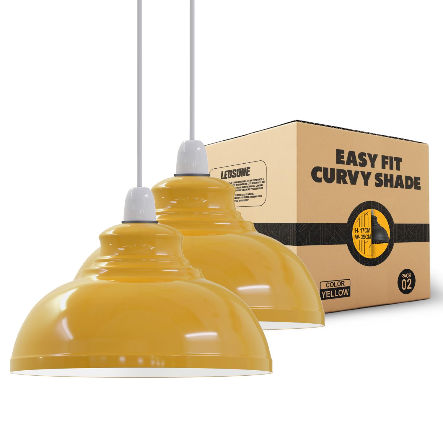 2Pack Yellow Lamp Shades with White Inner, 11.41" Lampshades for Ceiling Lights, Replacement Hanging Lamps & Floor Lamps, Light Shade Ceiling for Living Room, Bedroom, Kitchen, Hallway, Home Décor — image 1