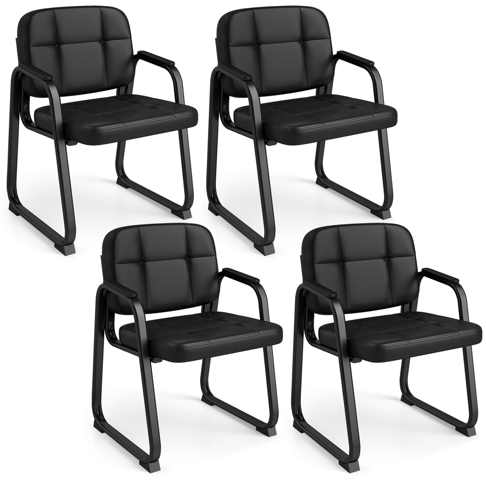 COSTWAY 2/4 PCS Executive Office Chairs, PU Leather Reception Chairs with Armrests, Upholstered Meeting Conference Armchair Guest Seats for Waiting Room Home Office (4PCS, 56 x 57 x 79cm)