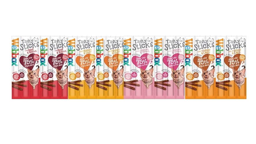 Webbox Cats Delight Tasty Sticks Chews Treats Variety Pack 4 x 6 (24 Sticks) - Turkey, Salmon, Chicken, Beef - 120 g (Pack of 1)