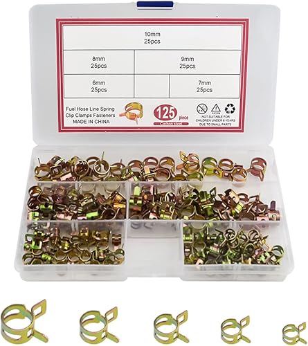 XINGYHENG 125 piezas de manguera de línea de combustible de 5 tipos de abrazadera de resorte chapado en zinc de baja presión, abrazadera de manguera