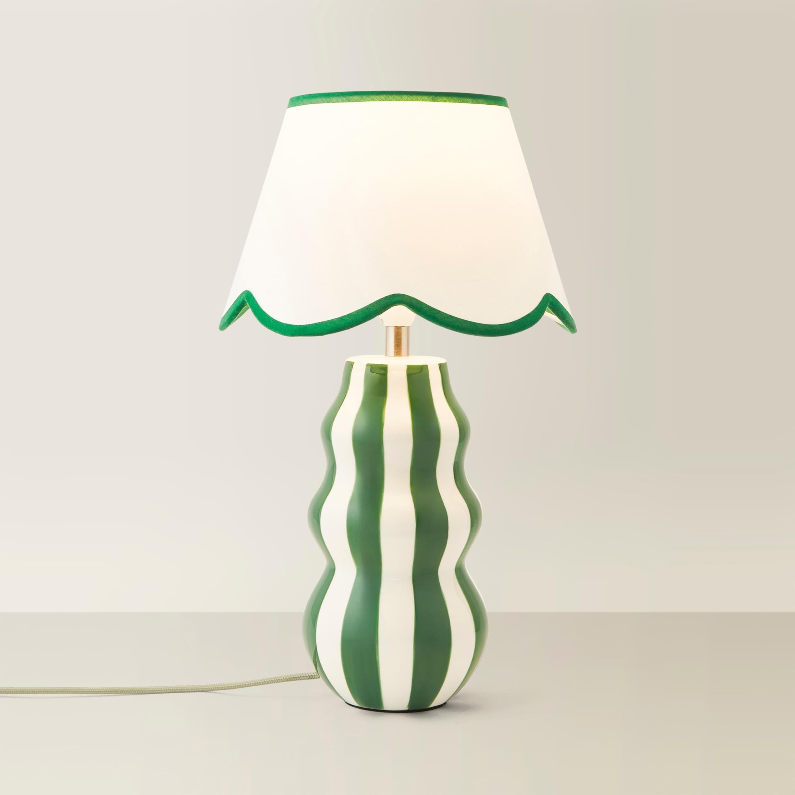 Valuelights Everie Green Stripe Table Lamp With Scallop Shade from B&Q