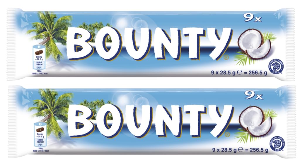 BOUNTY Multipack 2x 9x28,5g I 18 Riegel I Kokos I Schokolade I Süßigkeiten I Snack
