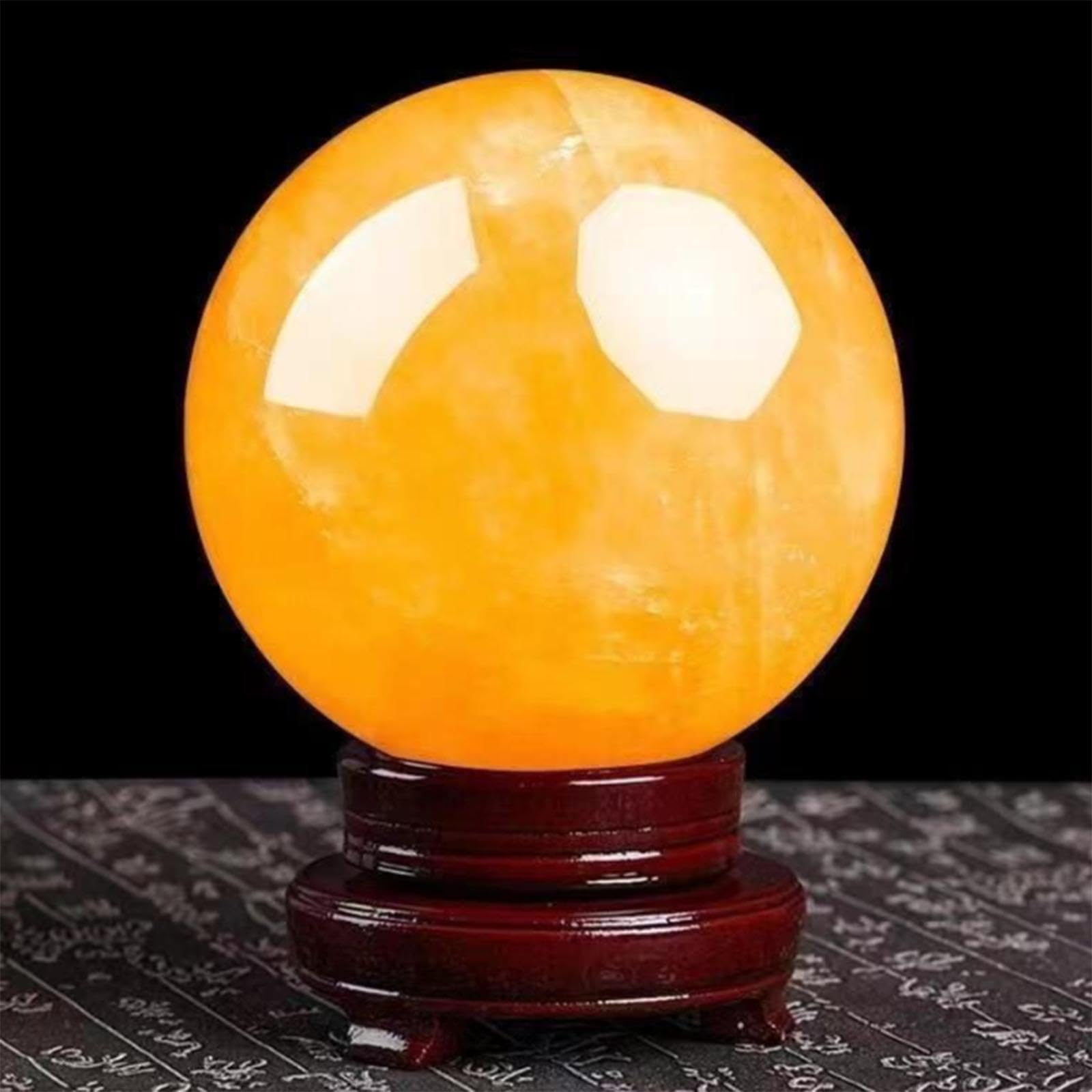 Sfera di Cristallo Giallo Naturale Sfera di Cristallo di Quarzo Citrino Lucidato con Supporto per Reiki, Decorazioni per La Casa, Cristalli e Pietre Curative Ornamento Fengshui,80mm