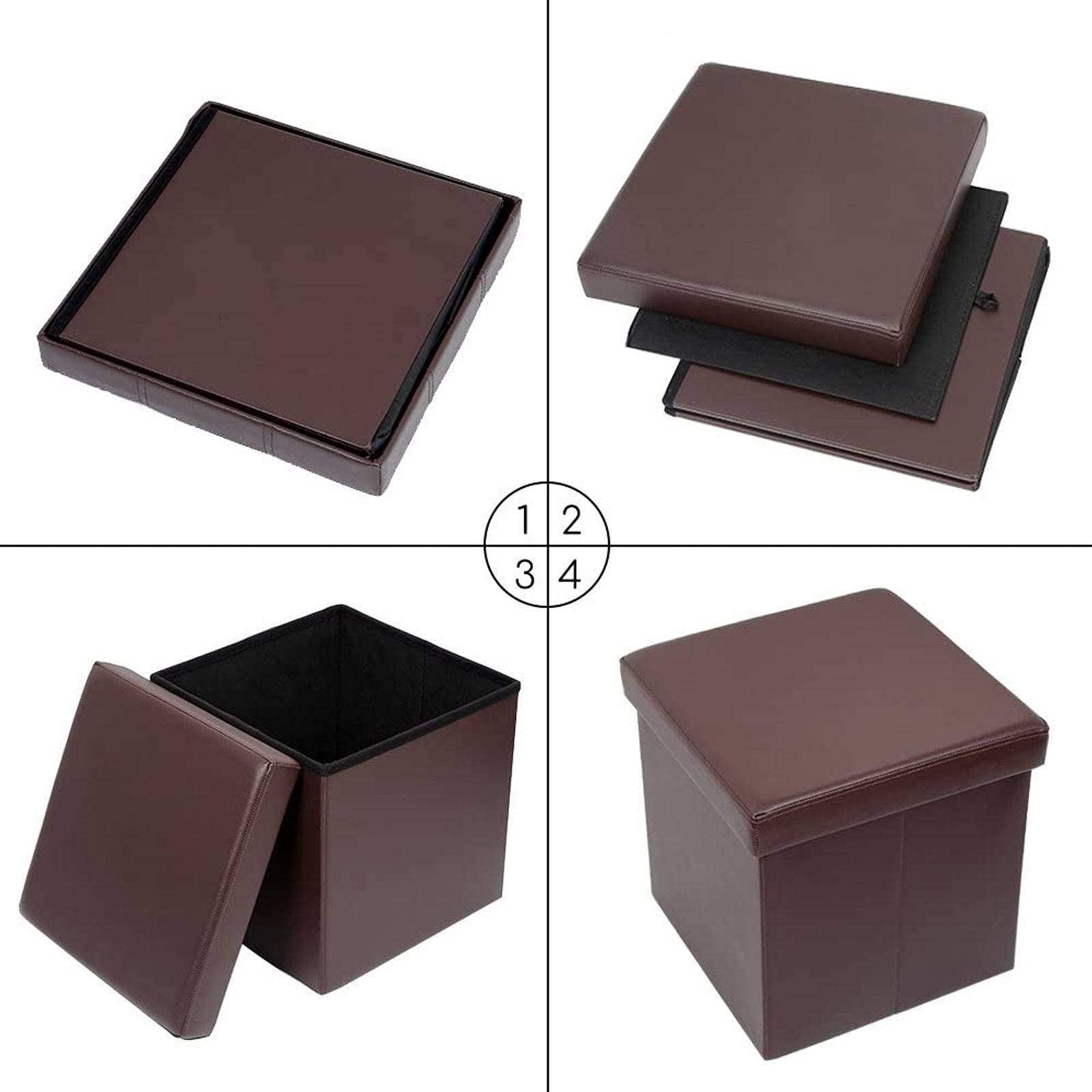 IBUYKE 13 Piccolo Poggiapiedi Ottomano con Contenitore, Pouf Poggiapiedi Rotondo con Sedile Imbottito e Coperchio, Poggiapiedi Mini in Pelle PU per Ingresso Divano Soggiorno, Beige WBD023W