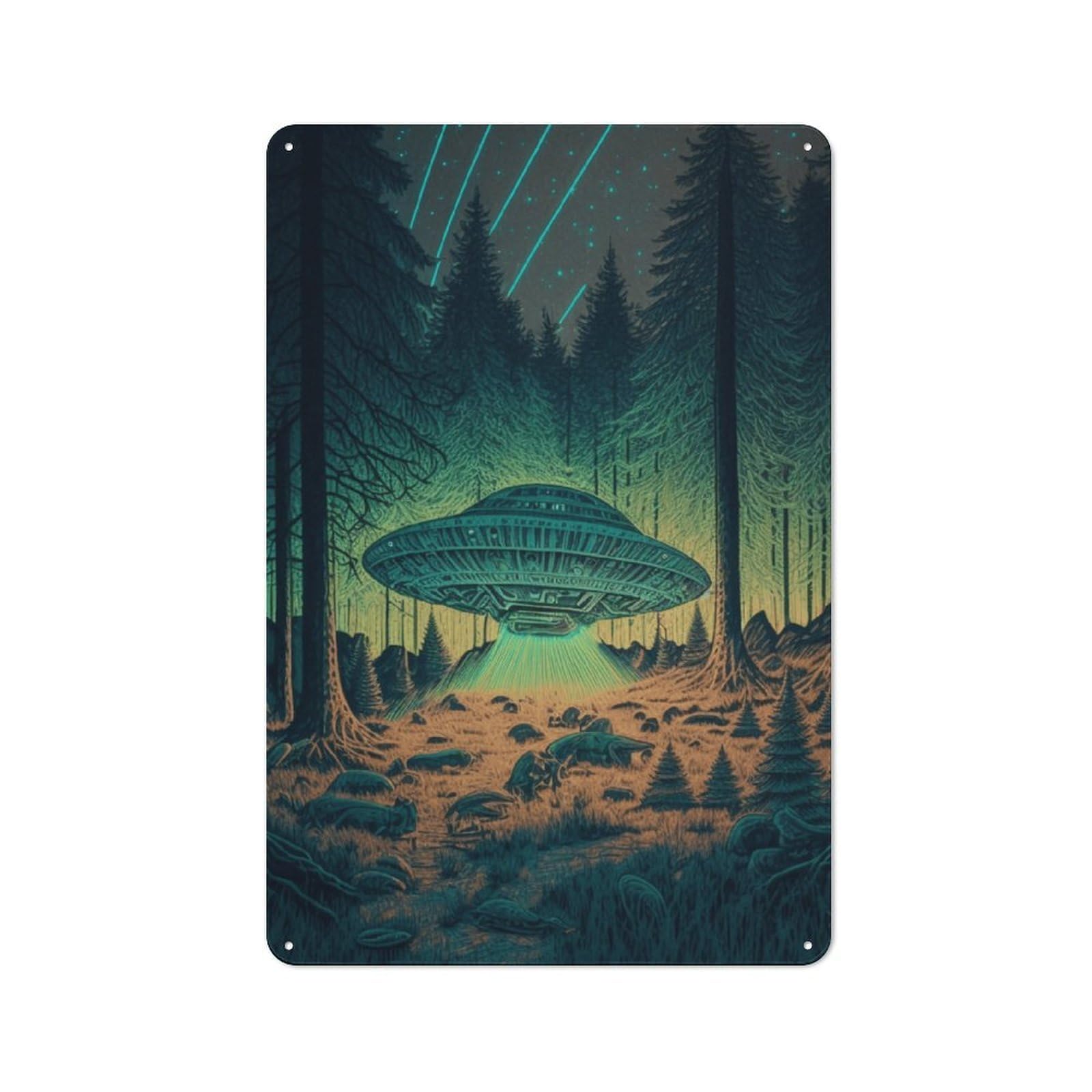 Junmoney Style-11 Ufo Forest Encounter Vintage Metal Plaque 30X20cm For Dining Room Or Kitchen, For Home Decor Collectors Refreshing A Room In Autumn
