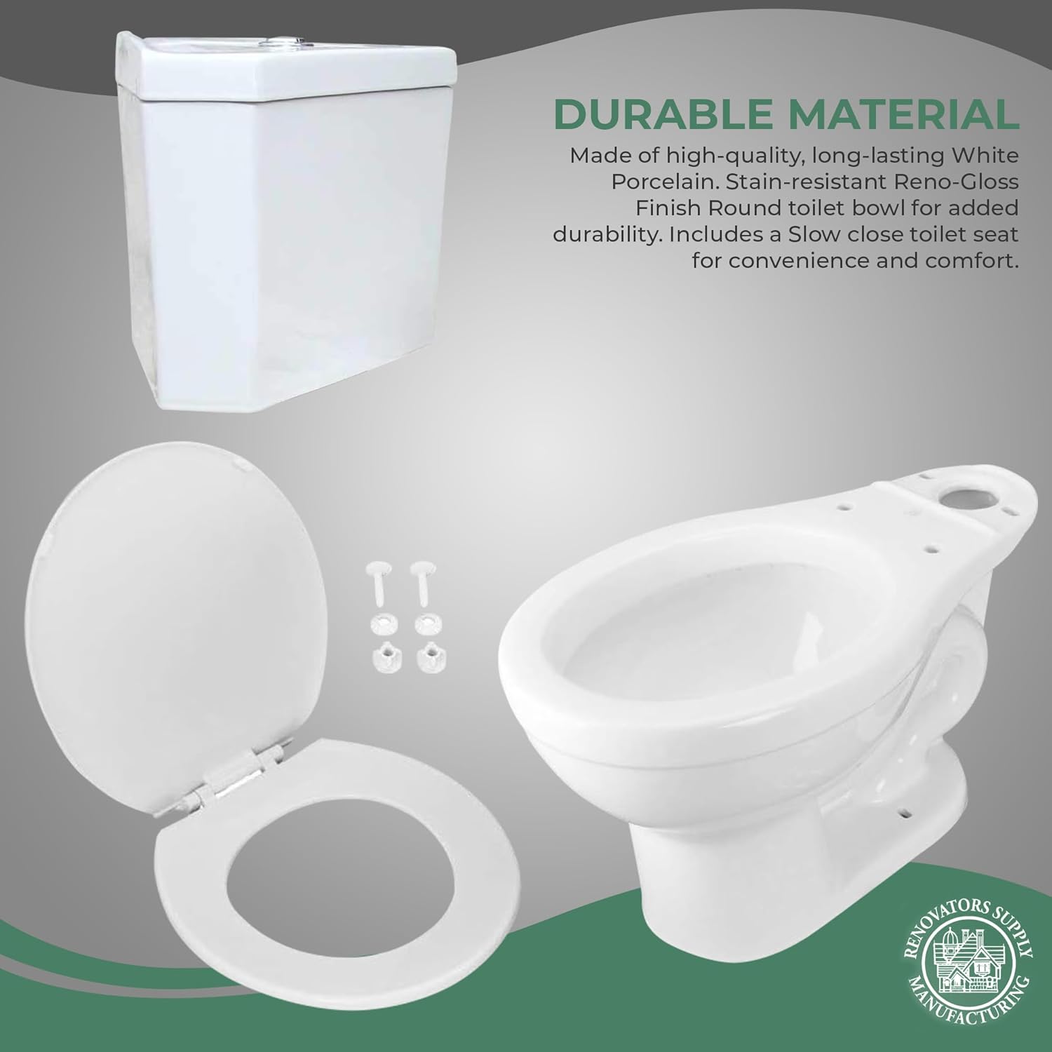 RENOVATORS Supply Manufacturing Troyt Corner 2-Piece 0.8 GPF/1.6 GPF WaterSense Dual Flush Round Toilet in White with Slow Close Seat 17668