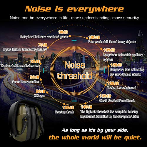 Ucho 34Db Slim Noise Shooting Ear Protection For Unisex-Adult - Special Designed Ear Muffs Lighter Weight & Maximum Hearing Protection, Amygreen #TOP5