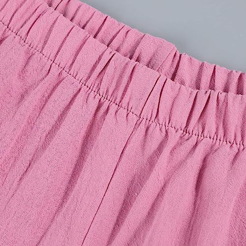 Image of Cotton Linen Capri Pants for Women 2025 Casual Printed Cropped Palazzo Pants Elastic Waist Lounge Baggy Trousers