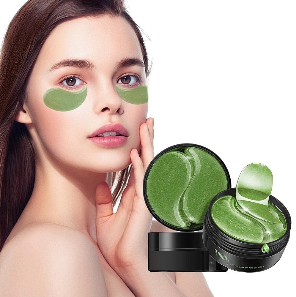 BHAVYAM Seaweed Moisturizing Eye Patches - Green Eye Mask Power Crystal Gel Collagen Mask Great For Anti Aging, Dark Circles & Puffiness (Green Colour)-image-37