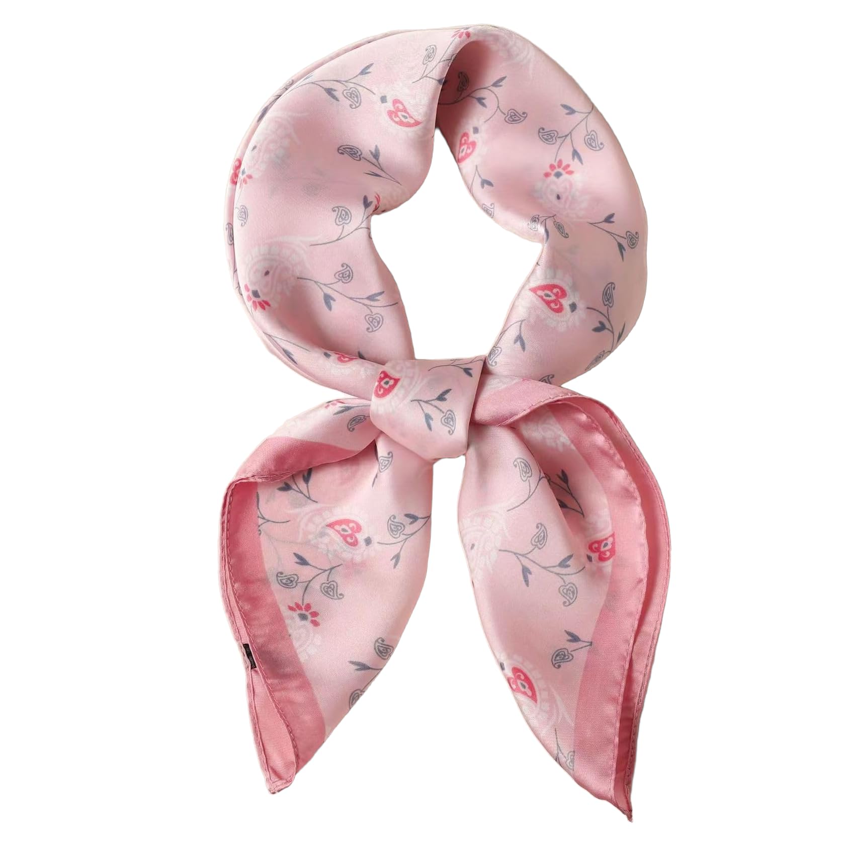 GIMIRO Frauen 70x70cm Schal Simulierte Seide Blumen Schal Krawatte Hahnentritt-Bandana (B01 Floral Pink)