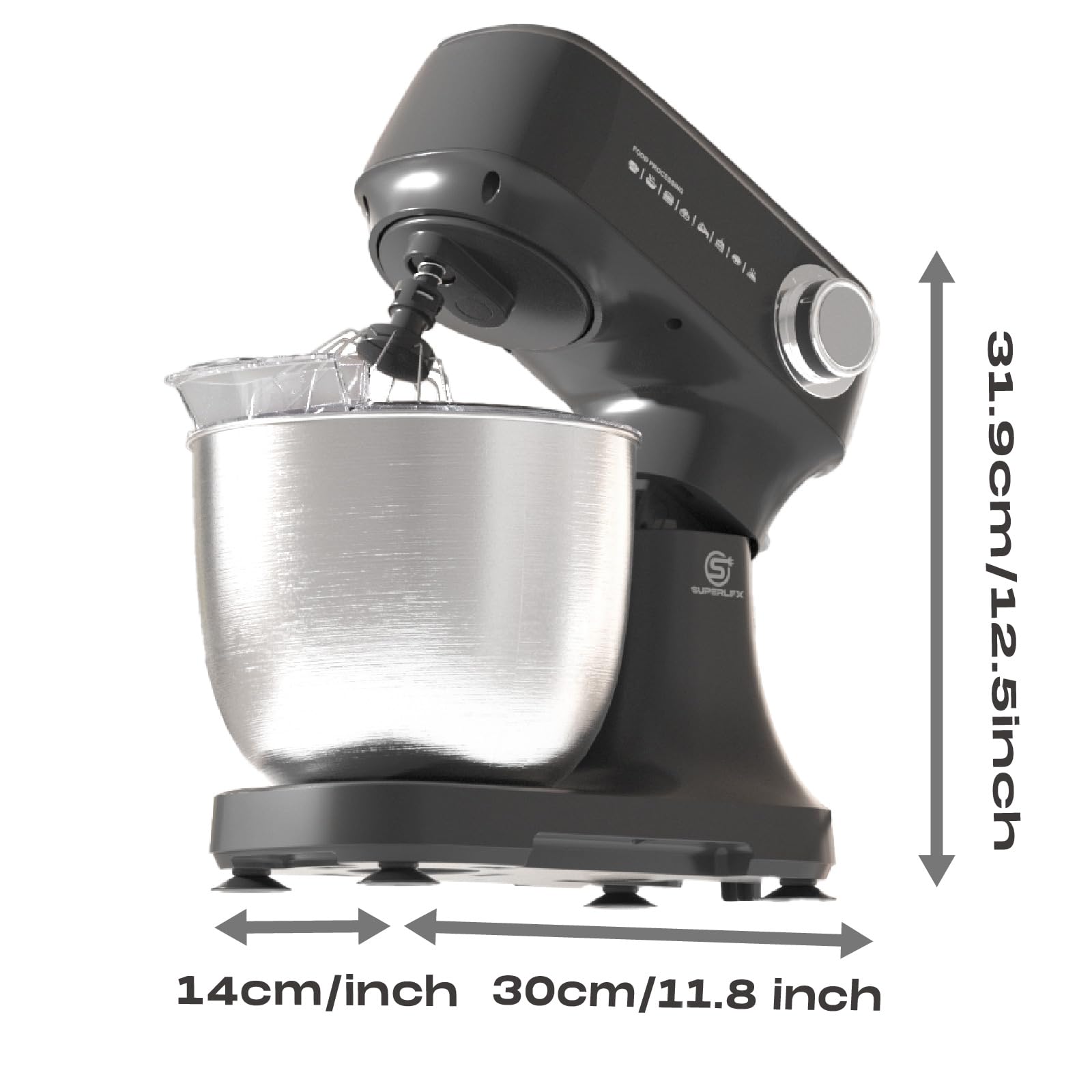 Robot kuchenny, 800 W, maszyna do ugniatania, 4 5 l, miska ze stali nierdzewnej z hakiem do zagniatania, trzepaczką i trzepaczką, 10 stopni prędkości, wielofunkcyjna, mieszadło z ochroną