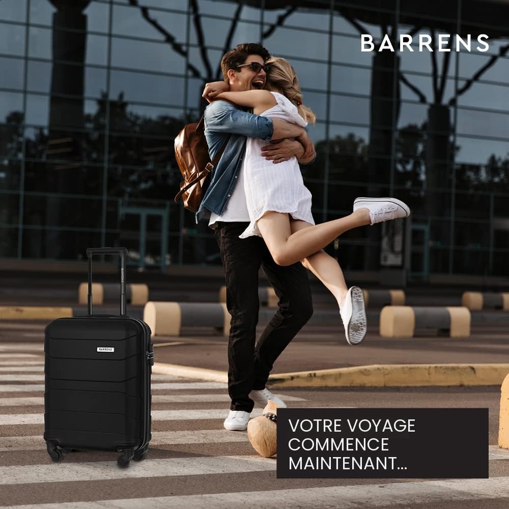 BARRENS Valise Cabine Rigide Bagage Cabine 55x40x20 Valises Leger a 4 Roues Silencieuses Serrure à Combinaison en ABS Ultra-Leger 34L avec Poignée Télescopique (Noir)