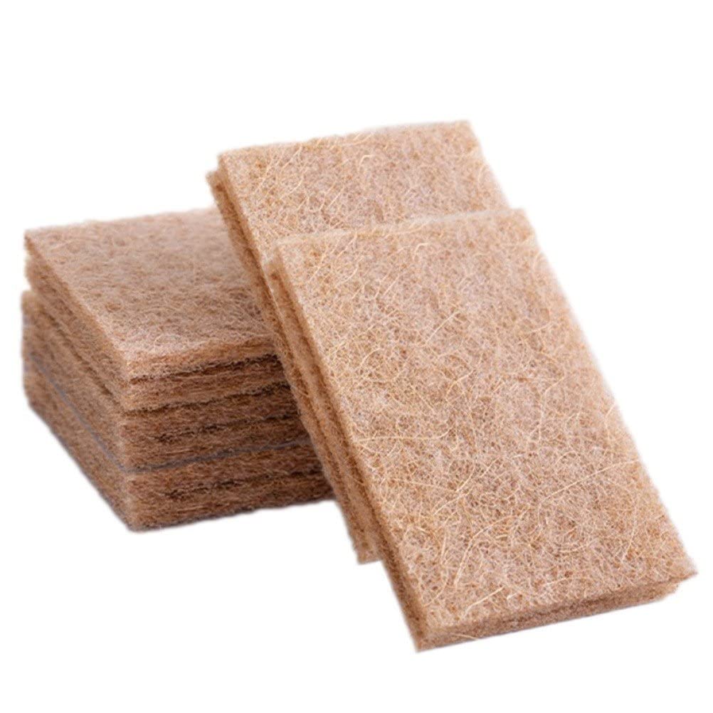 Fituenly Light Brown 10Pcs Natural Sisal Scouring Pad Kitchen Household Dishwashing Cloth Strong Decontamination Cleaning Sponge Kitchen Supplies
