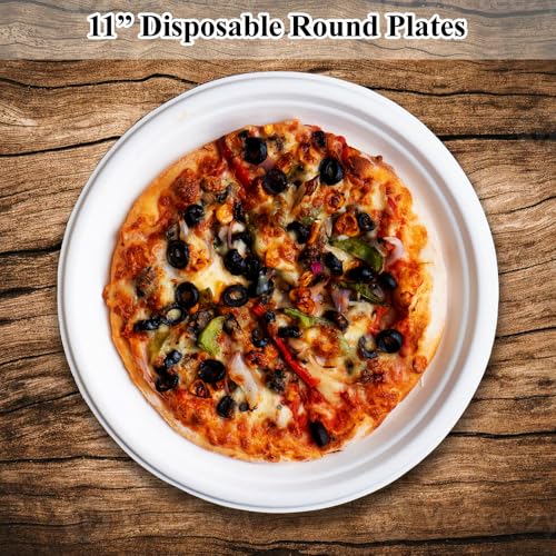 Image of Ezee Disposable 11 Inch Round Bagasse Plates I Pack of 10