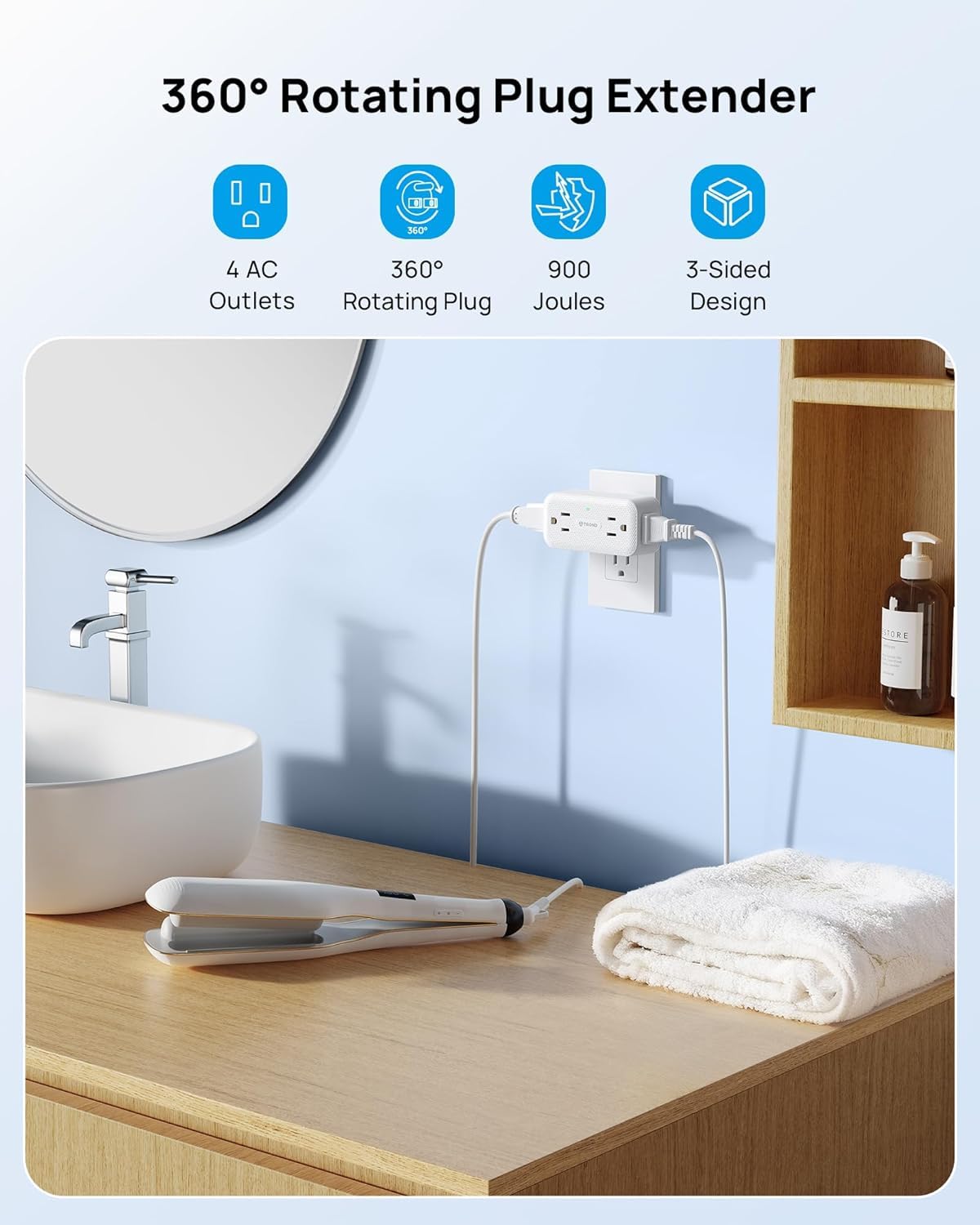 TROND Rotating Surge Protector - 4 Outlet Extender -2 TROND Rotating Surge Protector - 4 Outlet Extender -2