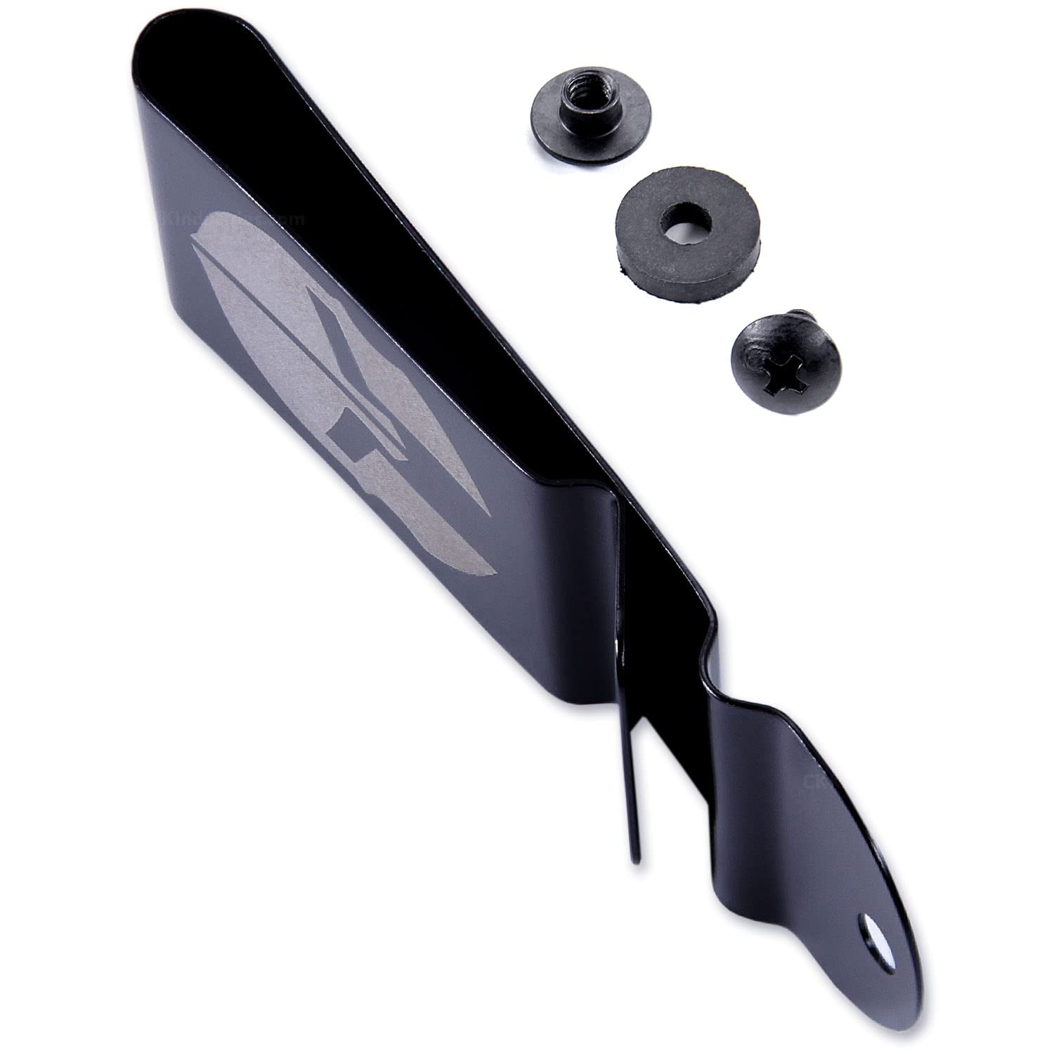 Universal Metal Belt Clip - (Black) - (w/Spartan Helmet Engraving) - (w/Mounting Hardware) - (1 Pack) - Replacement Steel Clip for Holsters, Sheaths, Phone Cases