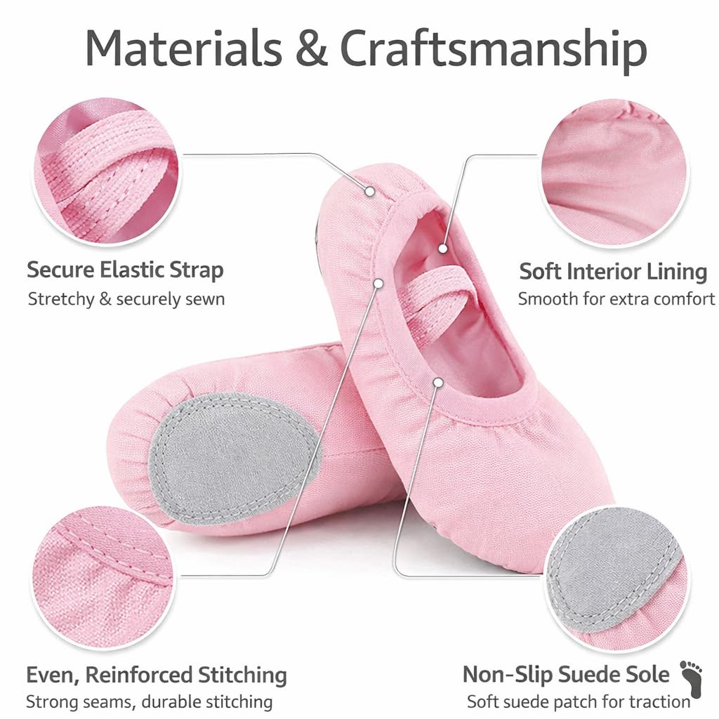 Pantuflas de ballet de lona suave para niñas, suela dividida, zapatos de yoga y danza con correa elástica cruzada, rosa, talla 2.5, zapatos planos profesionales de gimnasia — view 5