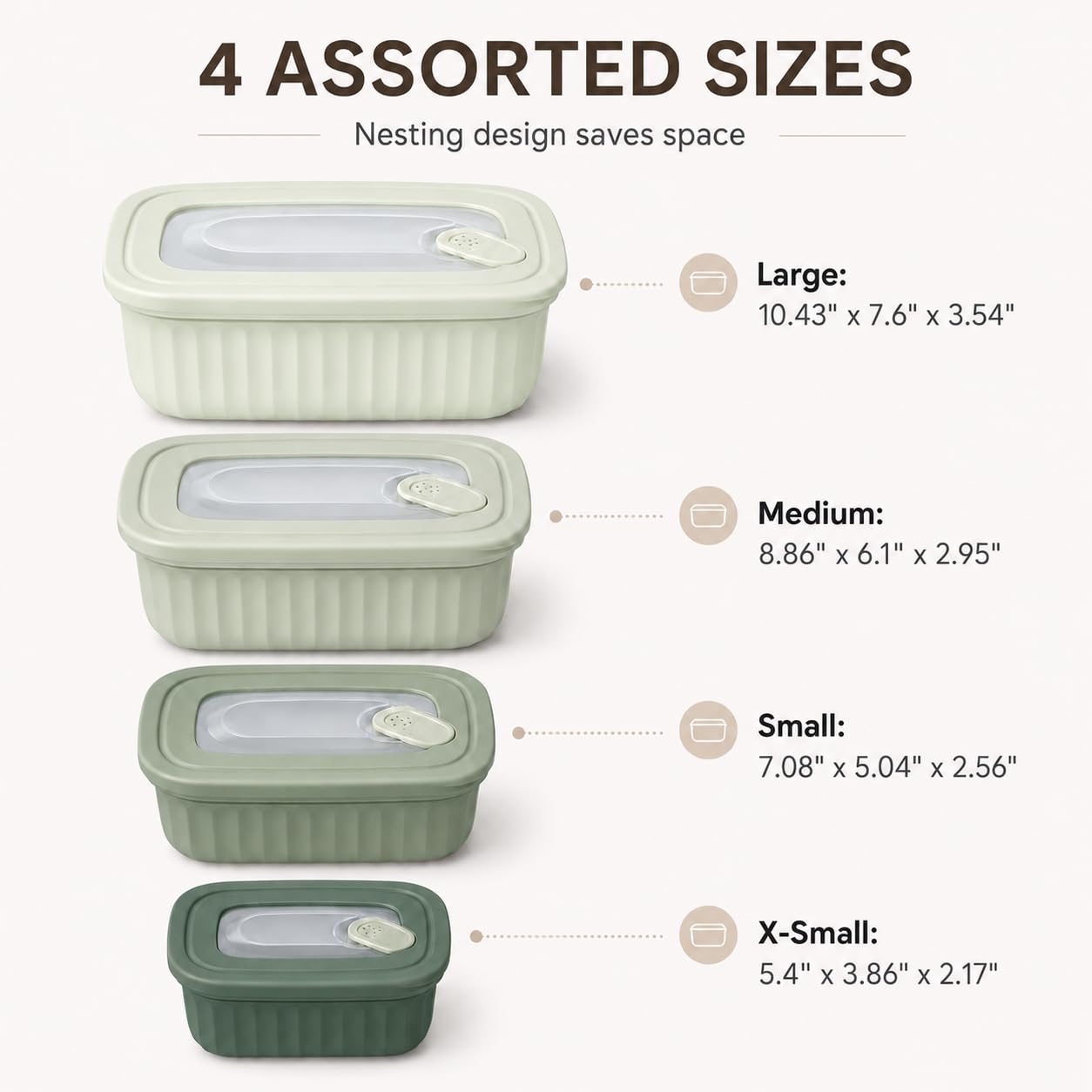 Dependable Industries Inc. - Juego de 4 recipientes de almacenamiento de alimentos sin BPA con tapas ventiladas, varios tamaños, aptos para microondas y congelador, sobras, preparación de comidas,