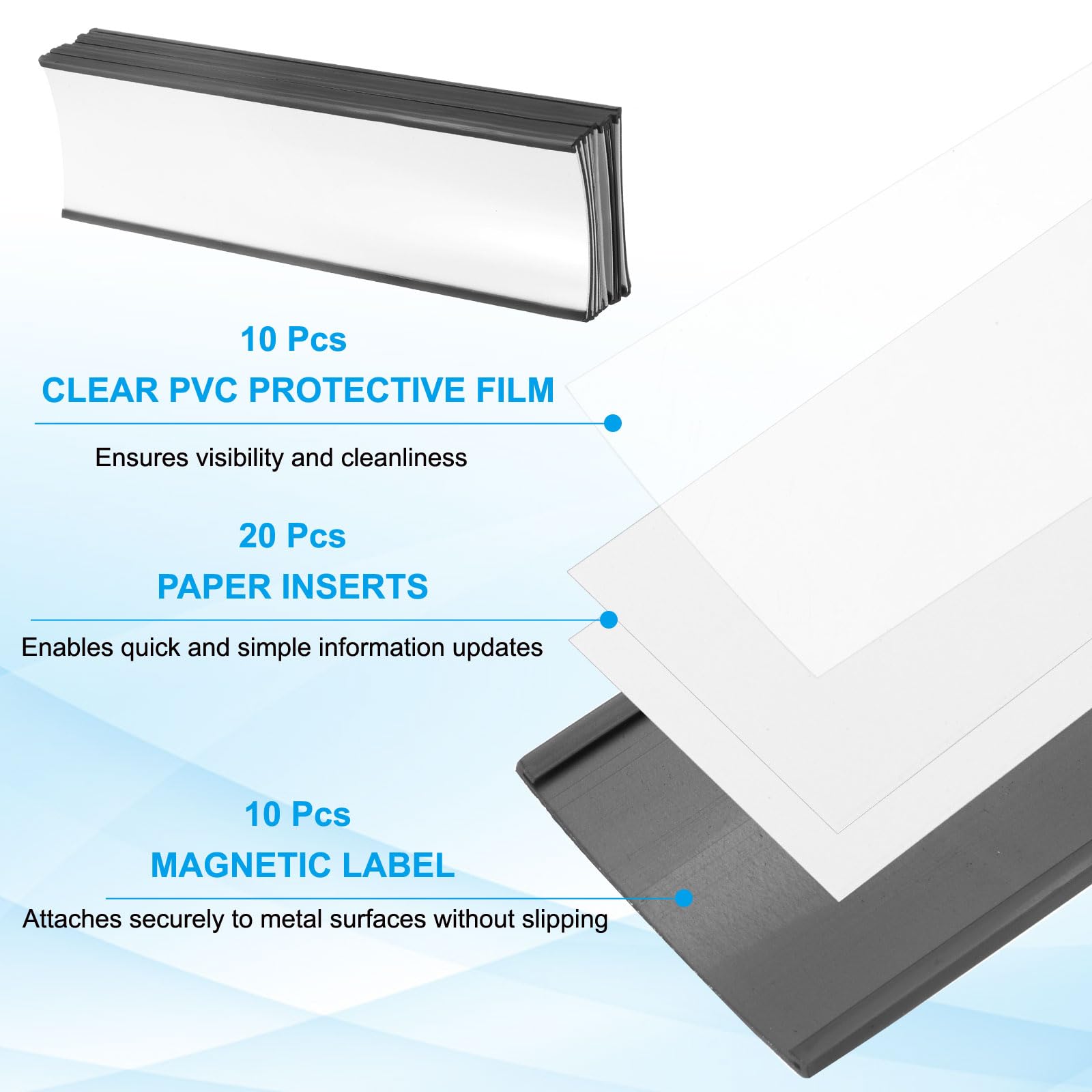 PATIKIL Magnetic Label Holder 8" x 2.3" with Paper Inserts - Image 3