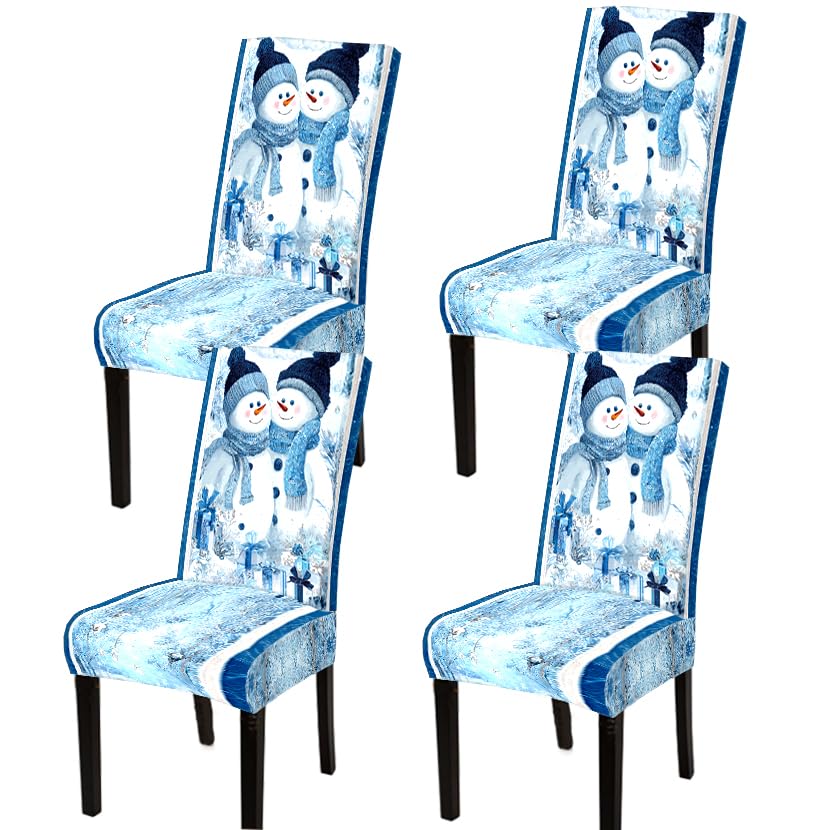 Image of Snowman Couple Dining Chair Covers Set of 4, Winter Slipcovers