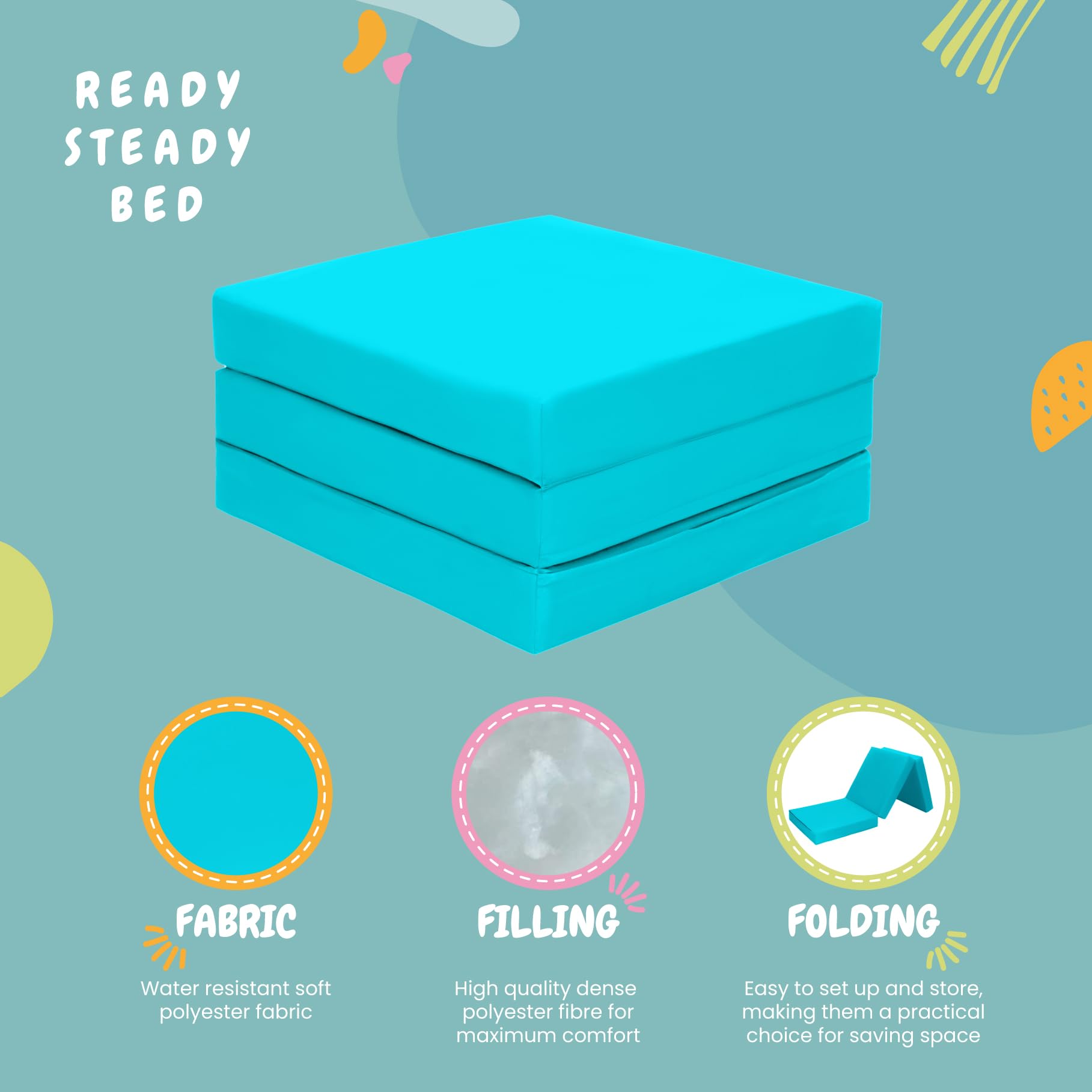 Ready Steady Bed - Materasso pieghevole singolo a Z | Letto a Z pieghevole resistente all'acqua | Materasso per bambini e ospiti per soggiorno e camera da letto | Pouf futon comodo | Divano sedia