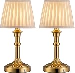 PUSU Cordless Portable Table Lamp, 5000mAh Rechargeable Desk Lamp | Touch Control, Wireless Battery Operated, 2700K Dimmable, Beige Fabric Shade, Living Room, Dining Room, Bedroom, Bedside (Gold)