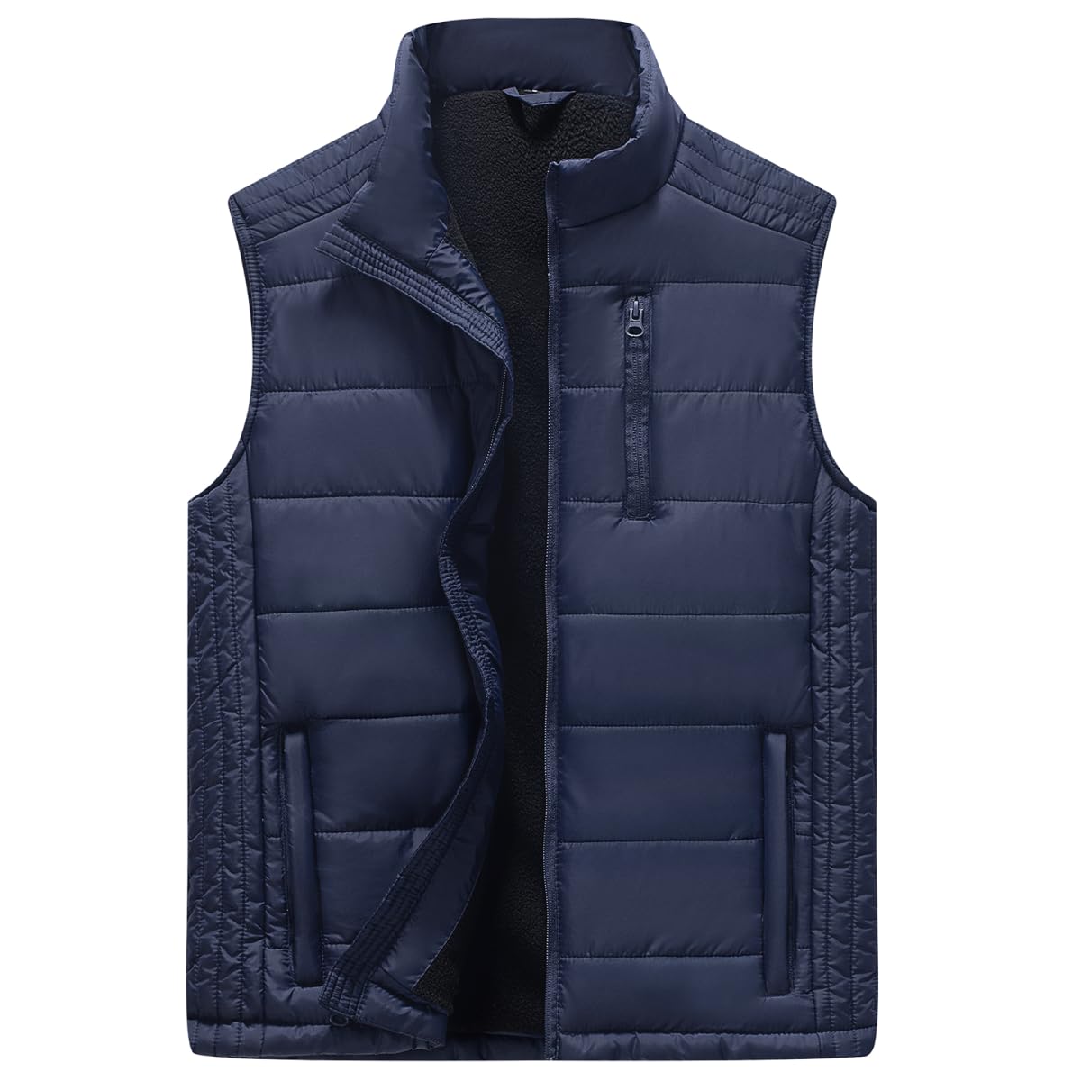 Msmsse Men's Outerwear Vests Winter Quilted Padded Vest Gilet Stand Collar Warm Puffer Vest