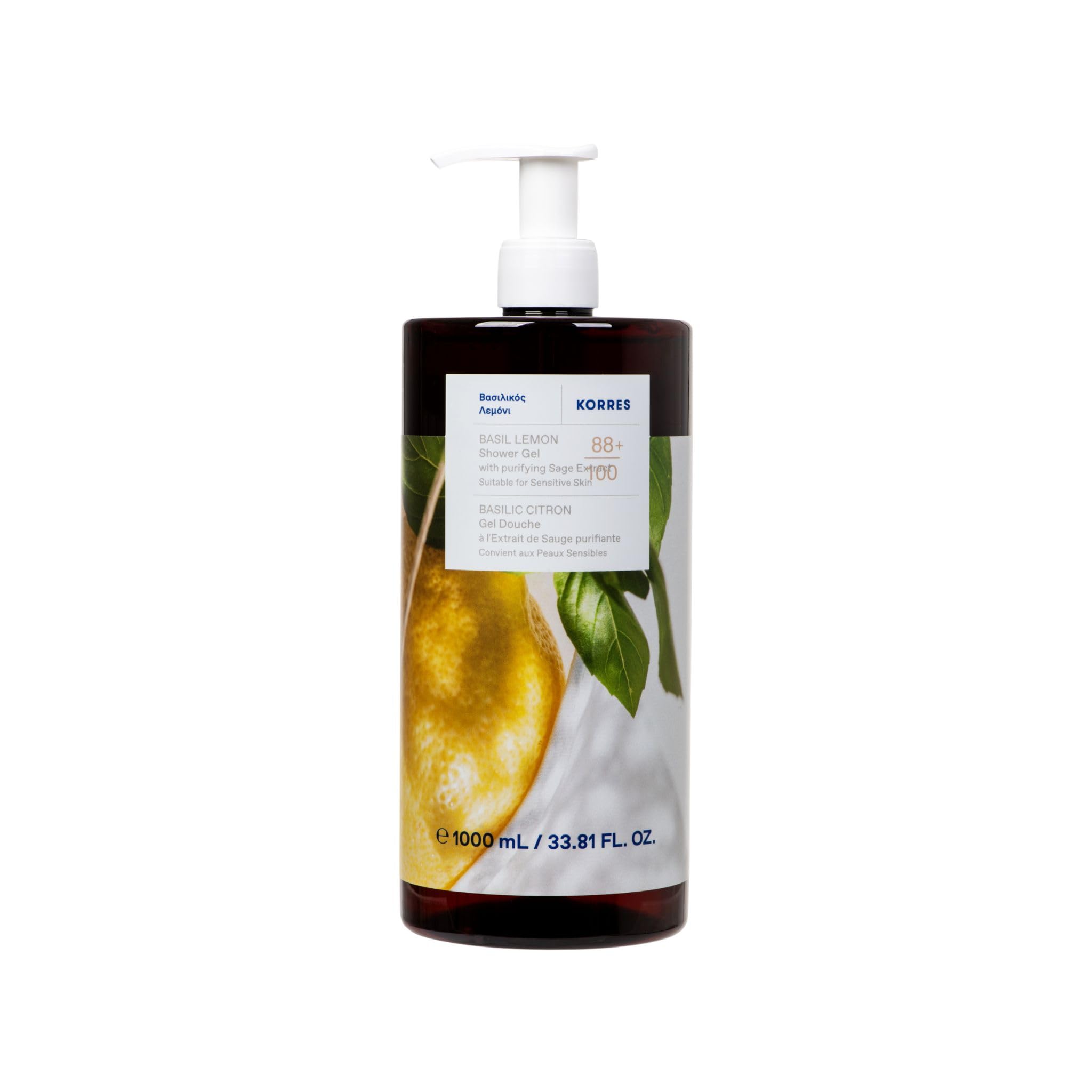 KORRES Basil Lemon Shower Gel with purifying Sage extract, suitable for Sensitive skin, 1L
