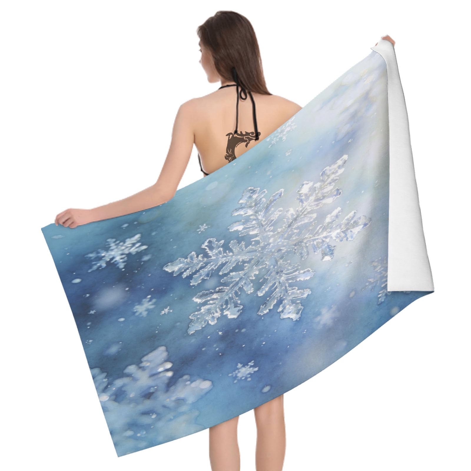 Leichong 3D Snowflake Beach Towel Large Microfiber Soft Quick Dry for Adults, Natural Theme Bath Towel Lightweight Soft Absorbent for Travel Swimming Pool Sports, 180 x 90 cm