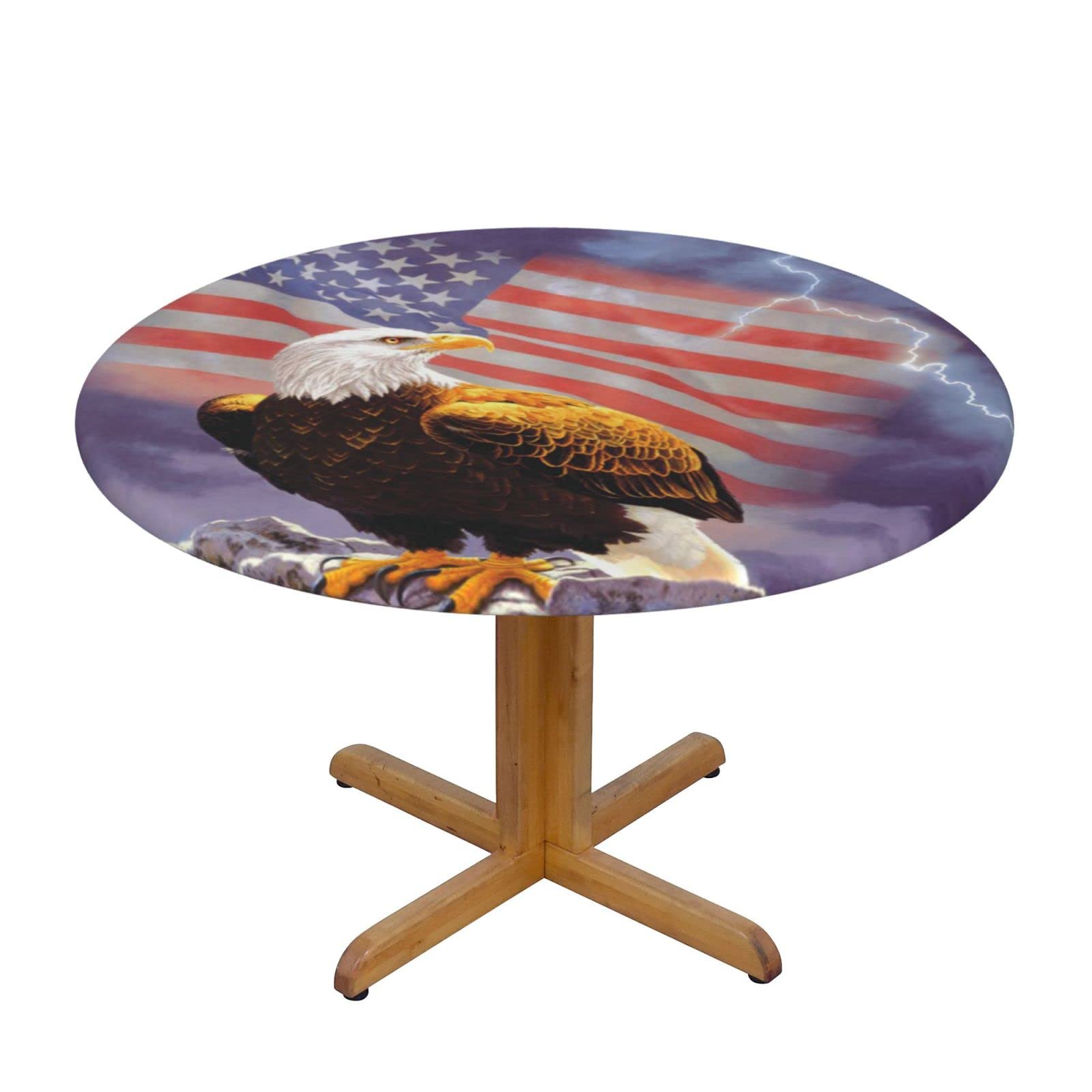 Runde Tischdecke Mit Amerikanischem Sternenmuster – Elastisch, Wasserdicht (Größe M, ~138 Cm)