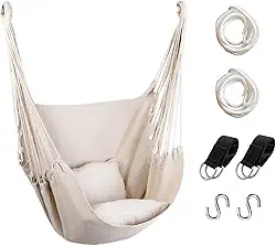 Hommtina Cadeira de rede, balanço de corda para pendurar, máximo de 136 kg, cadeira suspensa com bolso e durabilidade, perfeita para uso ao ar livre, casa, quarto, pátio, quintal (travesseiros não