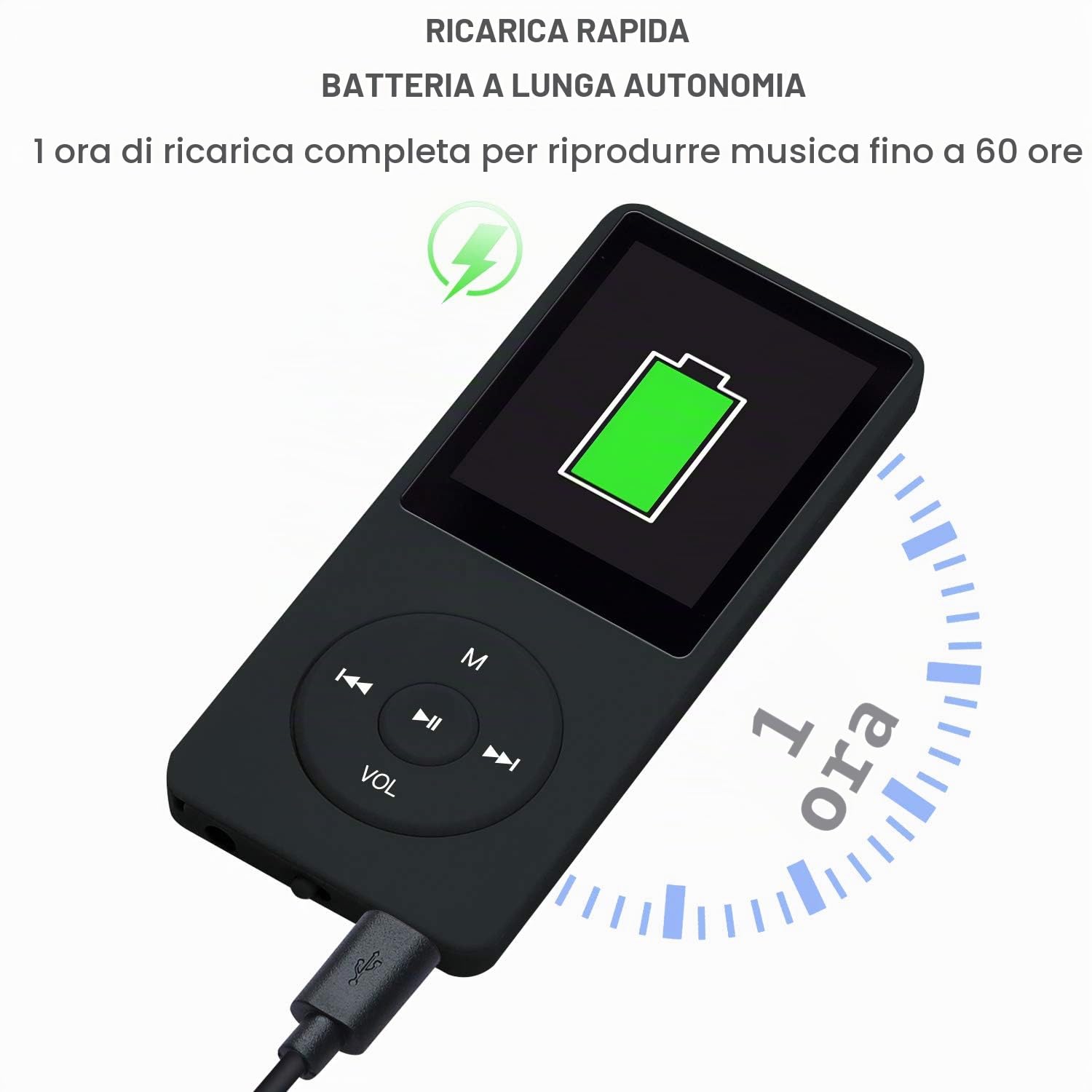 8 GB Lettore musicale MP3 portatile da, supporta schede di memoria SD fino a 64 GB, lettore MP3 HiFi con audio senza perdita, registrazione di musica/video/voce/radio FM(8G,Nero)