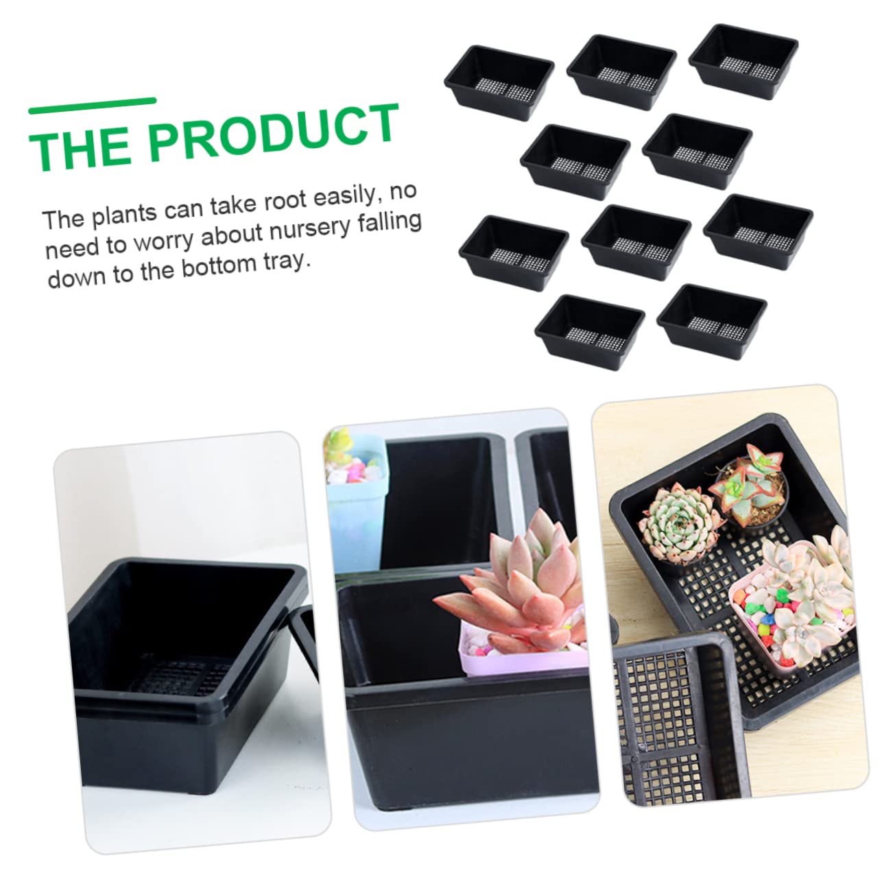 Sosoport 2 Ensembles Pot De Pépinière Rectangulaire Usine Support pour Plantes Bac Jardinage Bac De Culture Fournitures De Jardinage Plateau De Semis De Pépinière Black 10 Pièces * 2