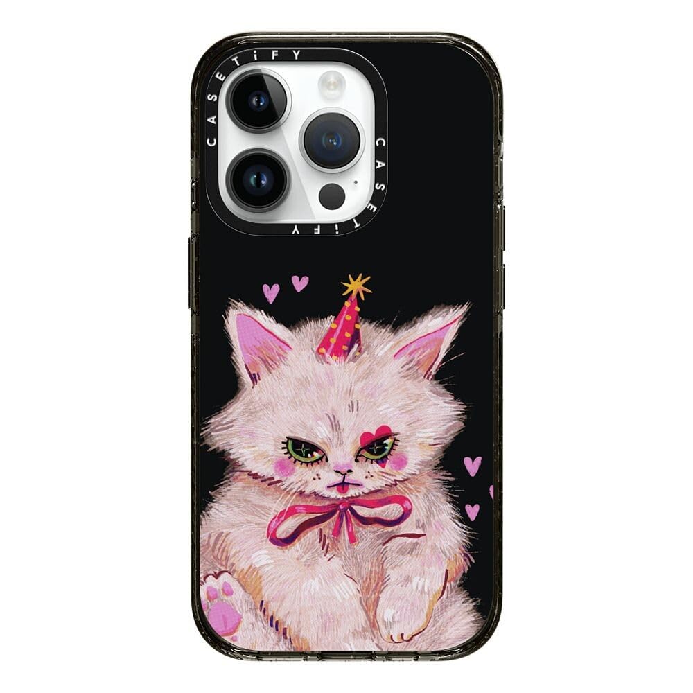 CASETiFY Impact Case for iPhone 15 Pro [4X Military Grade Drop Tested / 8.2ft Drop Protection/Compatible with Magsafe] - Clown Kitty - Clear Black