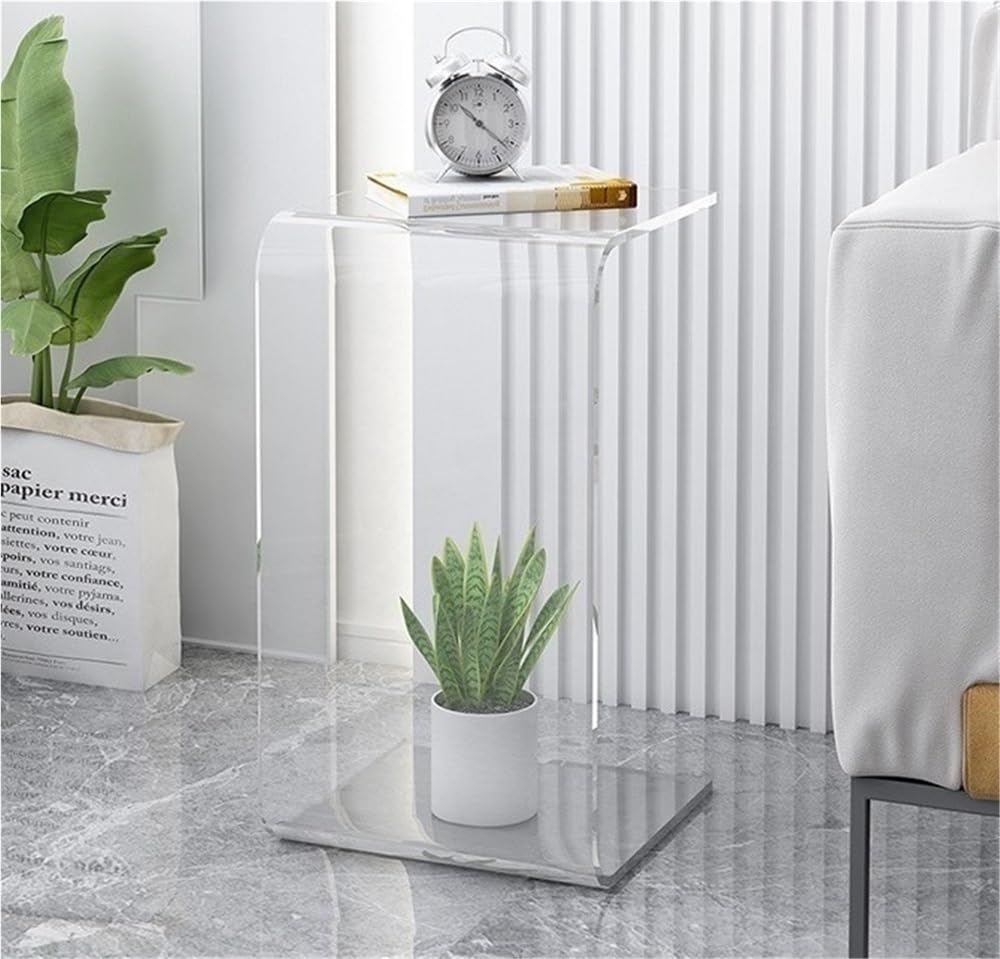 SXZenSpace Clear Acrylic Side Table, Modern Design Nightstand, Stylish End Beside C Shaped Nightstand for Living Room, Bedroom(Clear,60cm/23.6in)