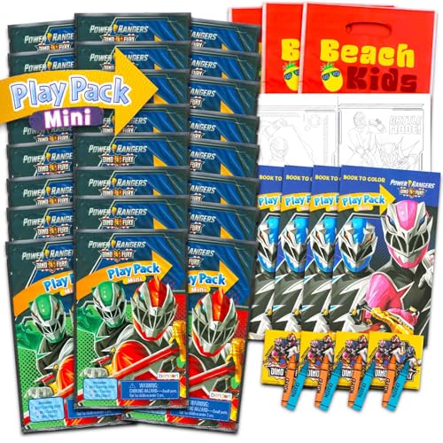 Power Rangers Mini Party Favors Set - Bundle 24 Mini Grab n Go Play Packs with Coloring Pages, Stickers and More Birthday Party Supplies