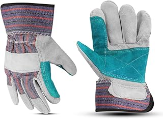 Glove Station Heavy Duty Double-Layer Cowhide Split Leather Palm Work Gloves with Rubberized Safety Cuff (X-Large (XL), 6-Pack)