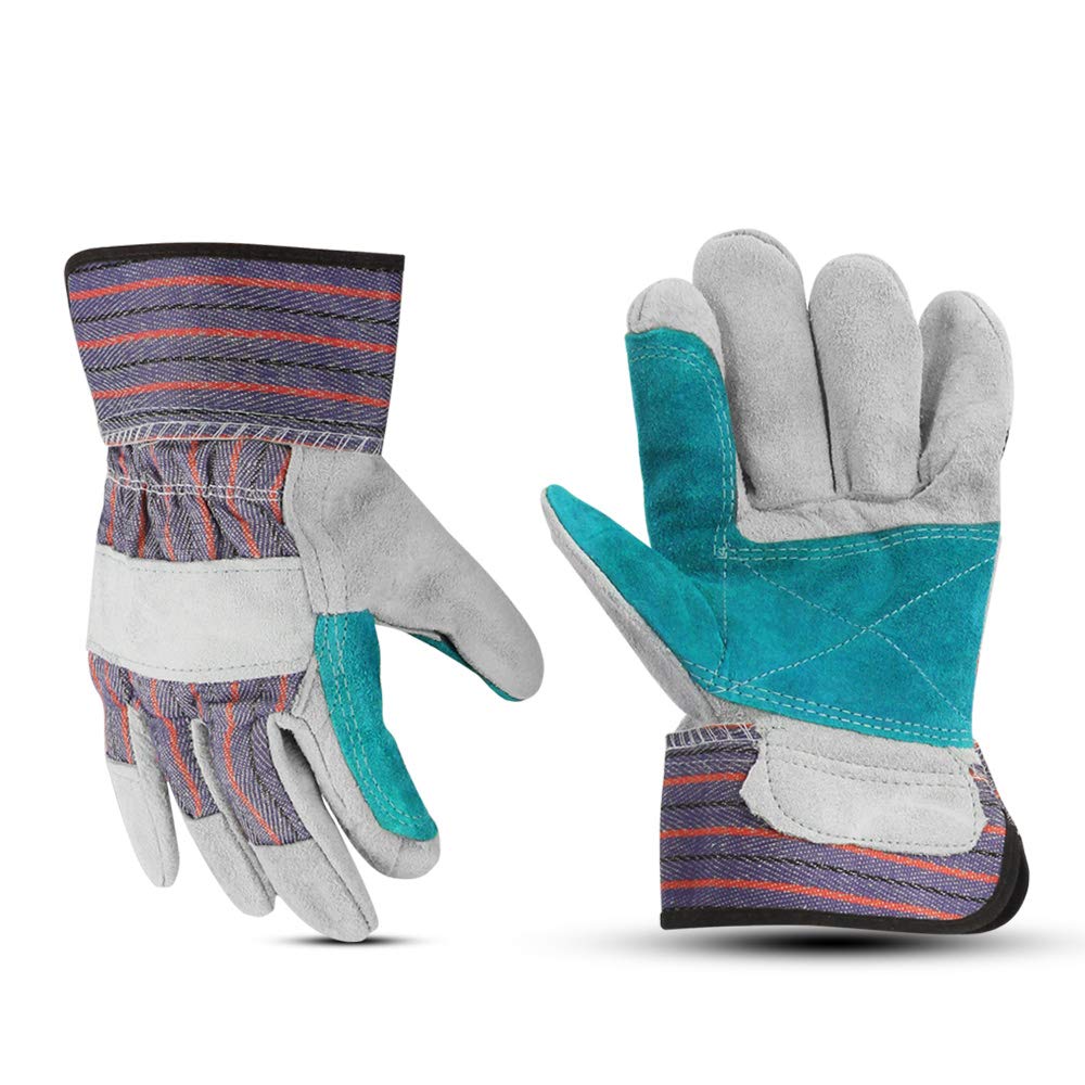 Glove Station Cowhide Leather Work Gloves for Men Women Work Gloves with Split Leather Palm Rubberized Safety Cuff