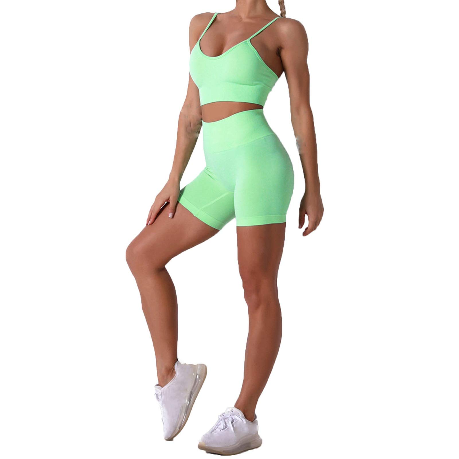 Damski dres sportowy do jogi, dres treningowy, damski zestaw treningowy, 2 sztuki, wysoka talia, cienkie spodenki do jogi, legginsy, seksowne spaghetti, biustonosz sportowy, strój do joggingu, fitnessu