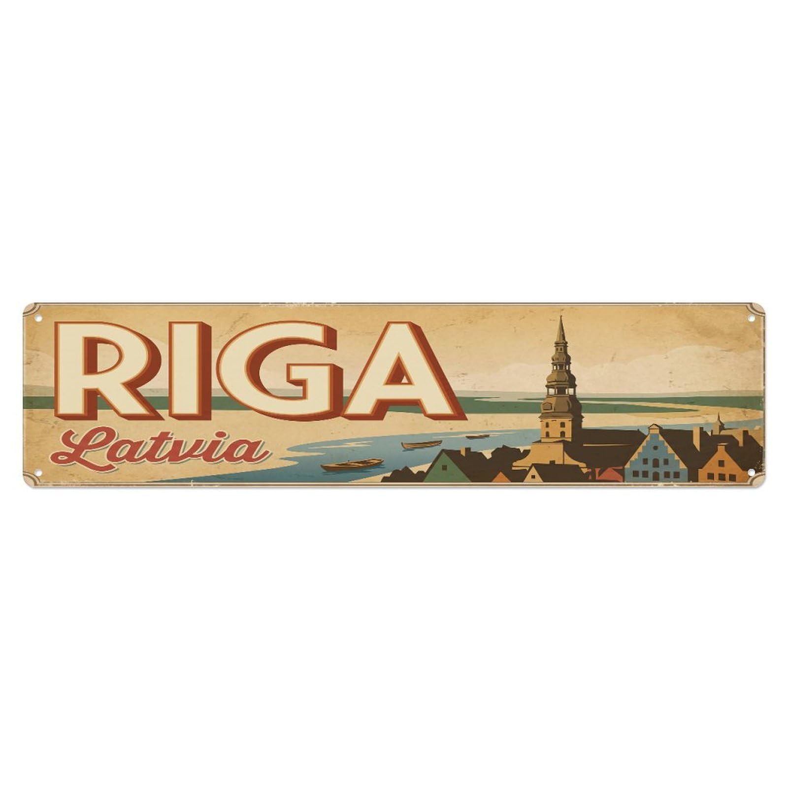 Metal Tin Sign Vintage Travel Latvia Riga
