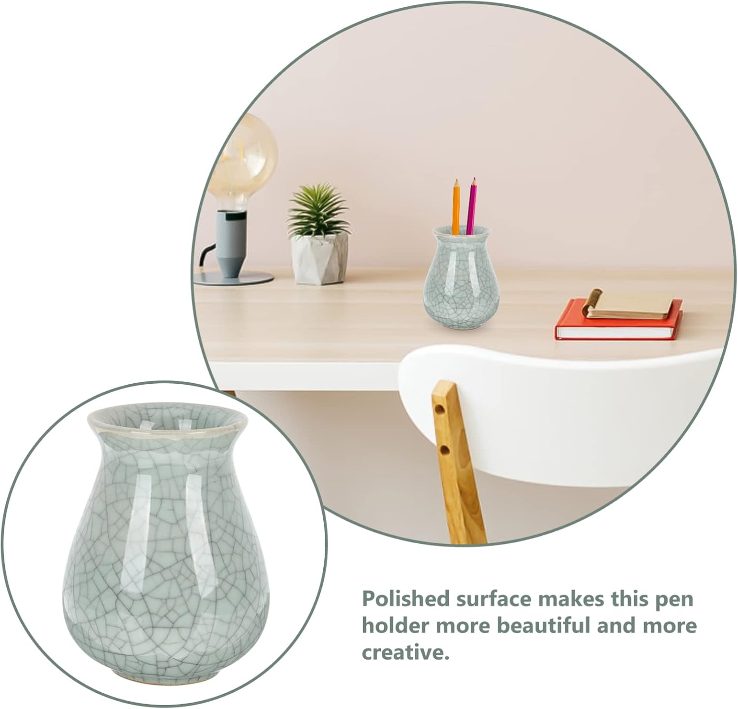 Zerodeko Ceramic Pen Holder Flower Stand Pencil Cup Pot Mini Desktop Trash Can Makeup Brush Holder Desktop Stationery Organizer Flower Vases Pot Container
