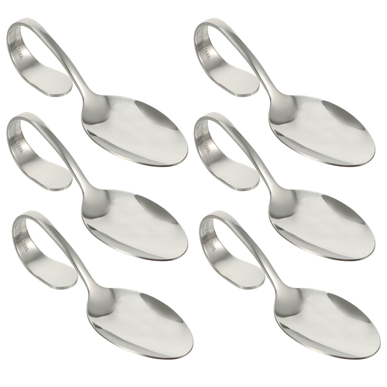 Hemoton 6 cucchiai piegati con manico curvo, in acciaio inox, cucchiaini da insalata, cucchiai da portata per canape, cucchiai multiuso per buffet (argento)
